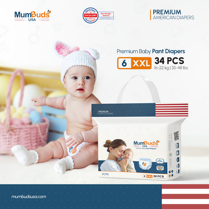 MumBuds USA ZIPLOCK PACK Ultrathin Baby Diapers Size-6 XXL (16-22 kg) – 34 pcs Pant Style