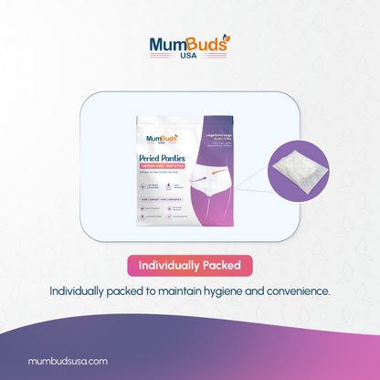 MumBuds USA Disposable Period Panty L/XL 660 mm (70–120 cm) 3 Pcs | Super Absorbent, Breathable, Lightweight, Leak Protection & Individually Packed