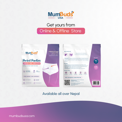 MumBuds USA Disposable Period Panty L/XL 660 mm (70–120 cm) 3 Pcs | Super Absorbent, Breathable, Lightweight, Leak Protection & Individually Packed