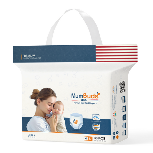 MumBuds USA ZIPLOCK PACK Ultrathin Baby Diapers Size-4 Large (9-14kg) – 38 pcs Pant Style